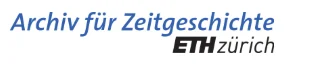 Logo mit Text: Archiv für Zeitgeschichte ETH Zürich, Trägerschaft in blauer und schwarzer Schrift.